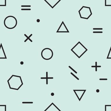 Neo-naneli arka planda siyah renkli modern Memphis deseni. Nane arkaplanındaki vektörsüz geometrik çizim. 80 'li ve 90' lı yıllardan kalma moda tarzı. Yazdırılabilir tasarım.