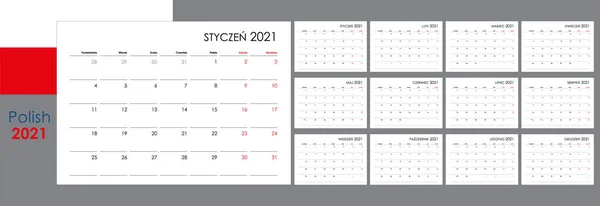 Kalender För 2021 Arrangör Och Planerare För Varje Dag Veckan — Stock vektor