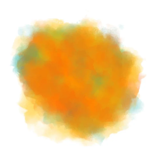 Barevné Abstraktní Akvarel Splash Pozadí Pomerančová Žlutá Tyrkysová Skvrna Bílém — Stockový vektor