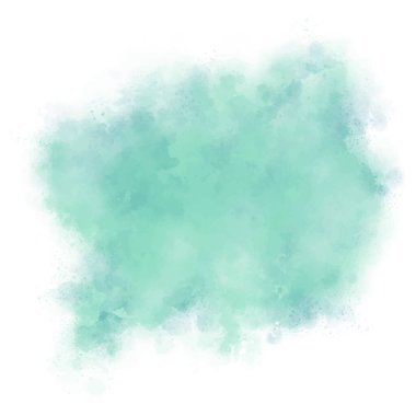 Beyaz kağıdın arka planında yeşil ve mavi suluboya leke. Vektör çizimi. Soyut desenli sıçrama. Kova boyası. İnce, yumuşak ve pastel renk. EPS 8.