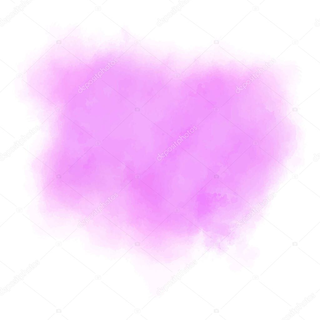 Pink watercolor stain on white paper background. Vector illustration. Abstract textured splash. Aquarell paint . Subtle, soft and pastel color. EPS 8.
