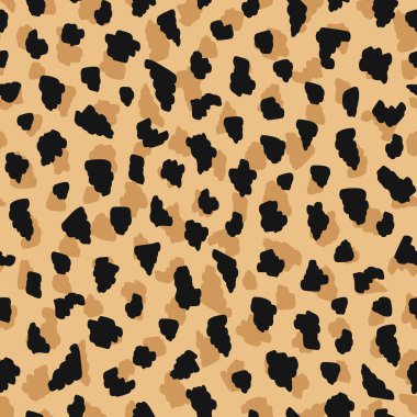 Leopar derisi, kürk desenli tasarım. Kusursuz bir illüstrasyon. Vahşi hayvan taklidi. Kedi çita dokusu. Modern hayvan kürkü moda arka planı. Tekstil için modaya uygun yazdırma. 