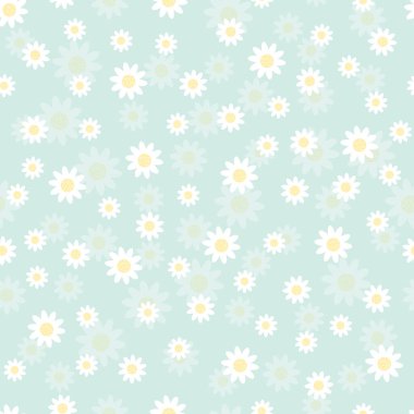 Nane arkaplanda düzensiz sıralanmış papatyalar. Pastel arka planda gölgeli beyaz çiçekler. Kusursuz tekrarlayan şablonun vektör çizimi. Sevimli tasarım kavramı.