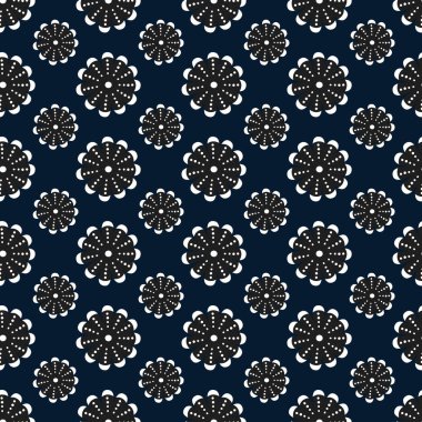 Soyut çiçekli tek renkli arka plan. Karalama bitkileri. Karanlık zemin. Kusursuz vektör çizimi. Kumaş, tekstil, ambalaj kağıdı..