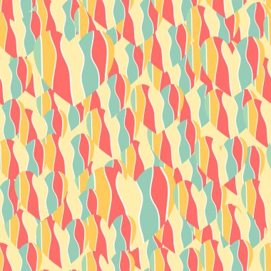 Birbirleriyle örtüşen farklı boyutlardaki gökkuşağı kalpleri gibi soyut renkler. Işık arkaplanındaki tekrarlanan pürüzsüz desenin vektör illüstrasyonu.