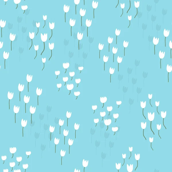 Сад Белыми Цветами Бирюзовом Синем Фоне Бесшовная Векторная Иллюстрация Цветущими — стоковый вектор