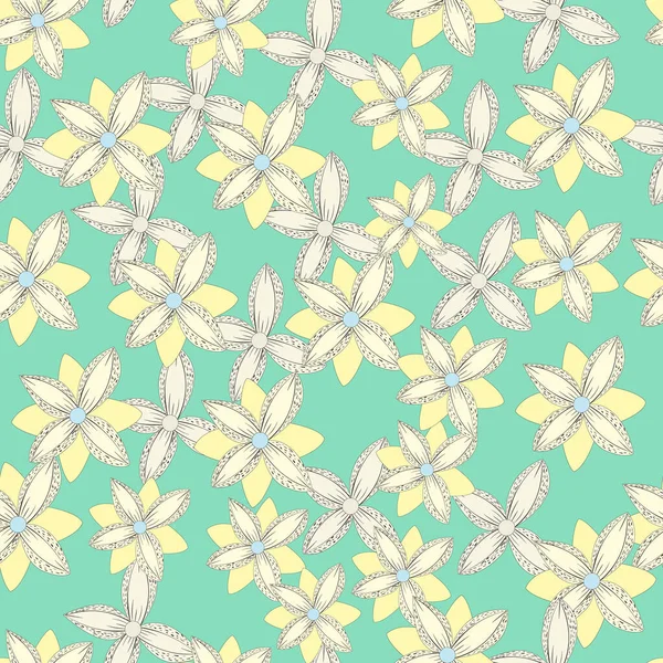 Abstract Floristic Pattern Mint Green Background Flowers Arranged Irregular Pattern — Stock Vector