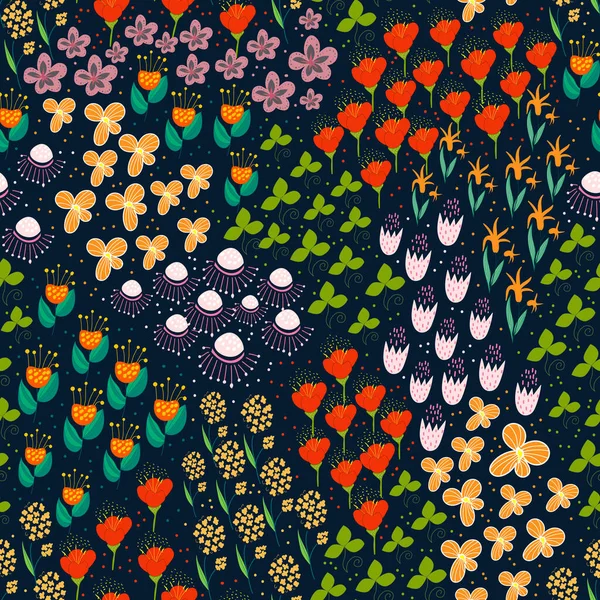 Garten Voller Blumen Und Blätter Hohe Dichte Interessante Endlose Muster — Stockvektor