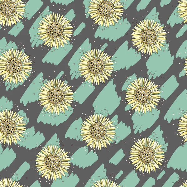 Ανθισμένο Ηλιοτρόπιο Floral Σύνθεση Στο Γκρι Φόντο Χρώμα Υφή Νεο — Διανυσματικό Αρχείο