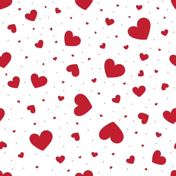 Vector Seamless Pattern Scattered Red Hearts White Background Illustration Hand — Stock Vector