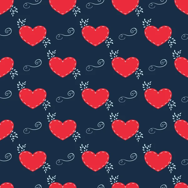 Charmante Rote Herzen Mit Zweigen Und Wirbeln Vektor Illustration Eines — Stockvektor