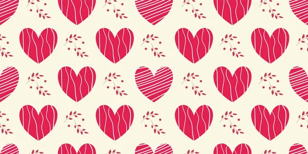 Arrangement Beautiful Hand Decorated Hearts Texture Line Vector Illustration Repeating — Stock Vector
