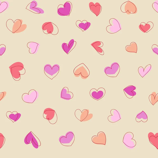 Corazones Pasteles Esparcidos Sobre Fondo Claro Ilustración Del Patrón Sin — Vector de stock