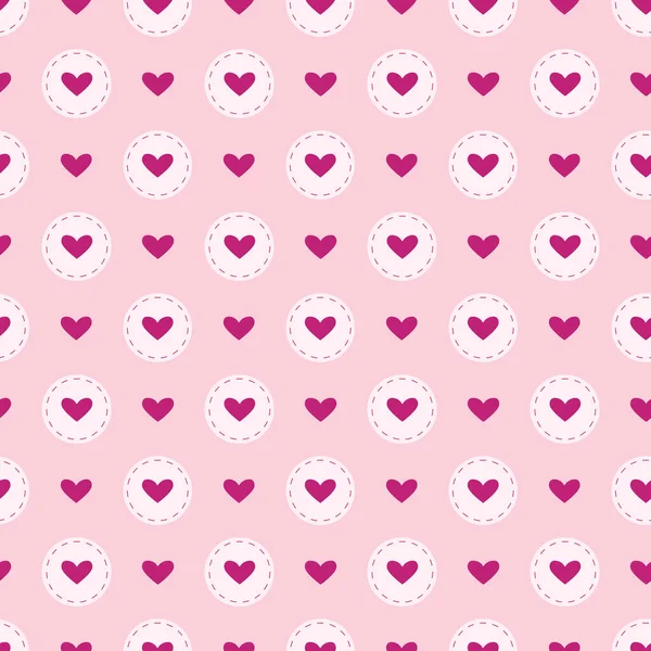 心のベクトルシームレスなパターンの背景 ピンクの背景に円の中のハートのイラスト — ストックベクタ