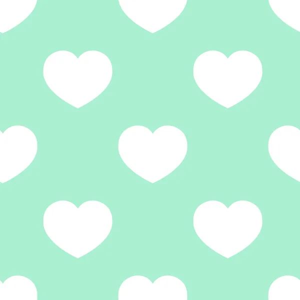 Weiße Herzen Auf Mintgrünem Hintergrund Monochrome Grafiken Sich Wiederholendes Muster — Stockvektor