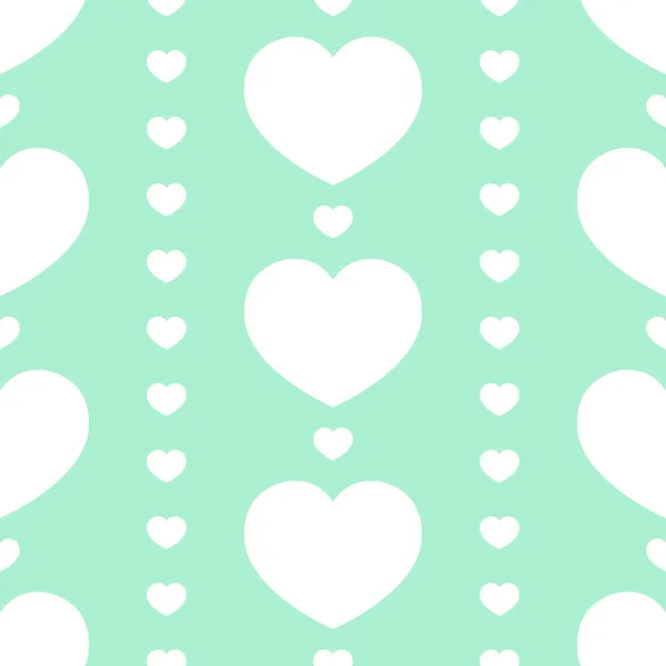 Vita Hjärtan Mintgrön Bakgrund Neo Mint Trend Färg Vektor Oändlig — Stock vektor