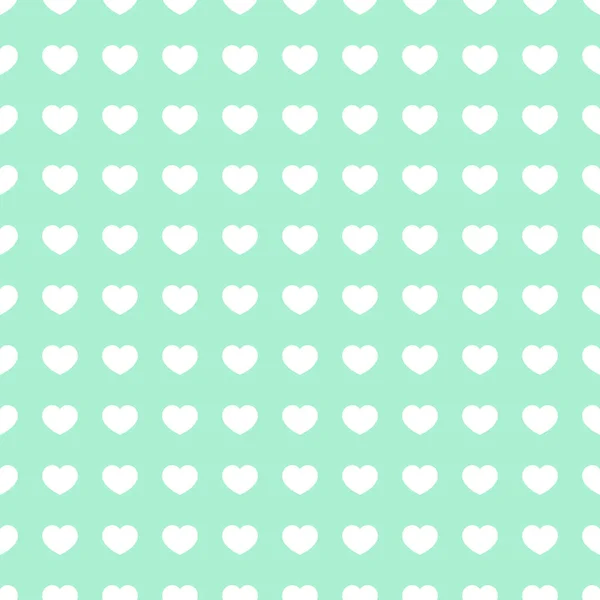 Vita Små Hjärtan Den Populära Mintgröna Bakgrunden Vektor Sömlös Illustration — Stock vektor