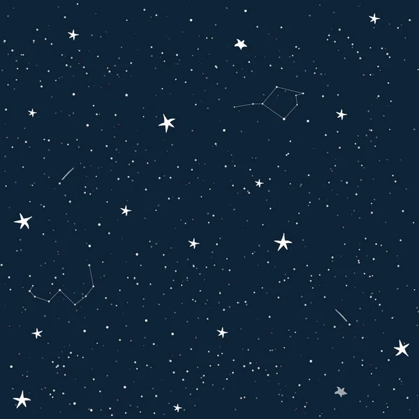 Vector Seamless Pattern Night Sky Full Shining Stars Constellations Illustration — Stock Vector