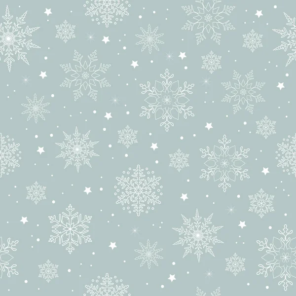抽象的な冬の背景 灰色の背景に雪片 雪が降ってる シームレスなベクターイラスト 包装紙の冬のモチーフ 美しい飾り — ストックベクタ