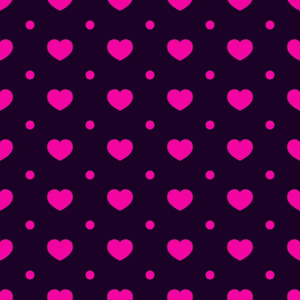 Endless Pattern Composed Neon Pink Hearts Black Dark Background Small — Stock Vector