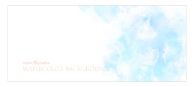 Mavi suluboya gökyüzü. Grafikleriniz ve altyazılarınız için boş yeri olan pankart. Cyan renkleri parlak güneş ışınlarıyla aydınlatılır. Vektör illüstrasyonu narin ve ince, ruhani. Gerçekçi bulutlar.