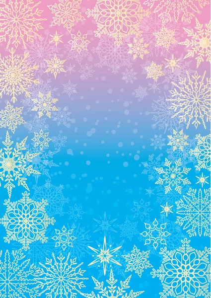 ライトブルーの冬 雪の結晶や星と様式化されたフレームと背景 休日やカード 招待状や新年の間に使用することができますベクトルイラスト 雪の要素との飛行境界 — ストックベクタ