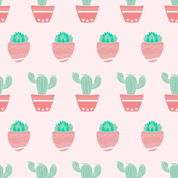 Carino Disegno Mano Senza Soluzione Continuità Con Cactus Piante Grasse — Vettoriale Stock