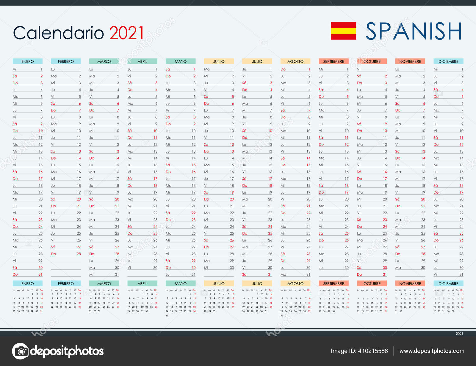 21 Wall Planner Spanish Yearly Calendar Organizer Simple Layout Color Vector Image By C Pawczar Vector Stock