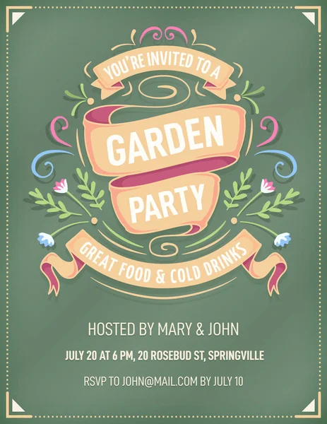 Convite Elegante Colorido Para Uma Festa Verão Primavera Jardim Com —  Vetores de Stock