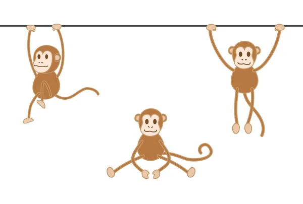 Três Macacos Jogar Intencionalmente — Vetor de Stock