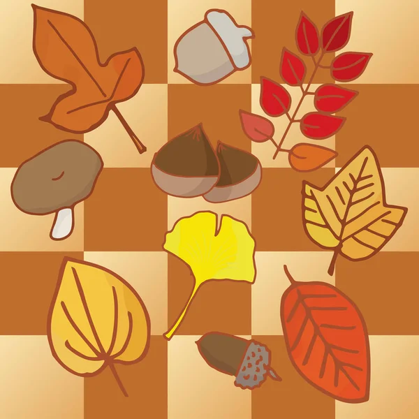 橡子和秋天的落叶 — 图库矢量图片
