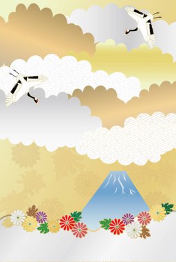 Mt. Fuji ve Kasımpatı ve Japonca Japon tarzı görüntü