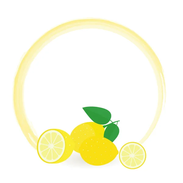 スライスしたレモンとレモンの葉のイラスト — ストックベクタ