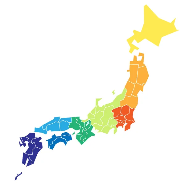 エリアに色分けされた日本地図 — ストックベクタ
