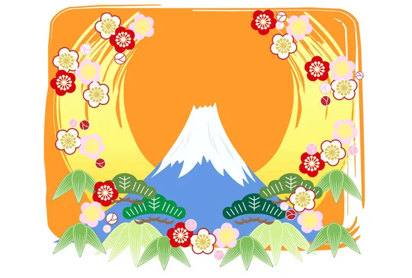 Novoroční Karta Obrázek Hory Fudži — Stockový vektor