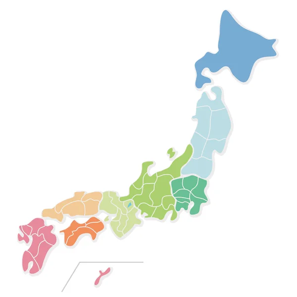 Mapa Japón Coloreado Áreas — Vector de stock