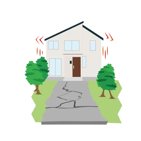Deprem nedeniyle zeminde çatlaklar ile bir ev çizimi