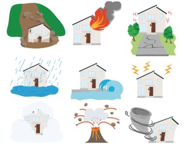 Illustration of nine disaster types clipart