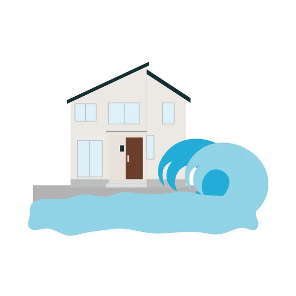 Casa Inundada Com Tsunami — Vetor de Stock