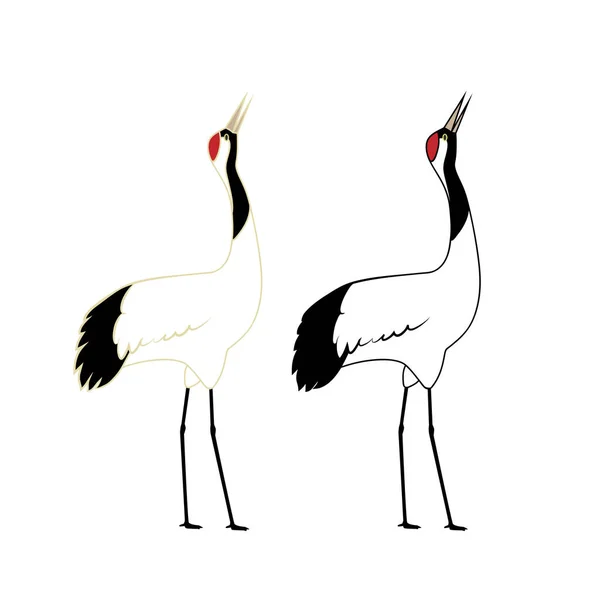 Illustration Två Rödkronad Crane — Stock vektor