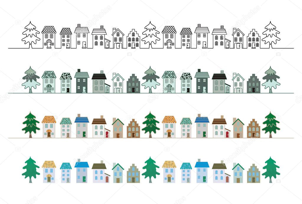 Cute cityscape borders illustration