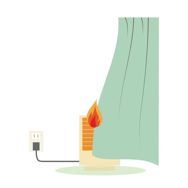 Curtain hangs on the stove and it fires — Stock Vector