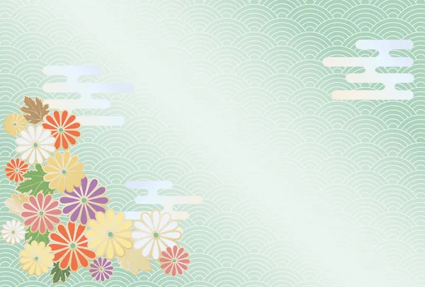 菊の花と日本の伝統的なパターン背景 — ストックベクタ