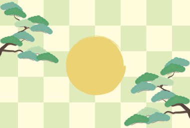 Çam ağacı ve erik çiçekleri ve dama tahtası yıllık görüntü.