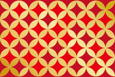 Arka plan geleneksel model shippo-tsunagi illüstrasyon kırmızı ve altın sürüm.