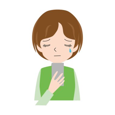 Bir smartphone izlerken ağlayan bir kadın resmi.