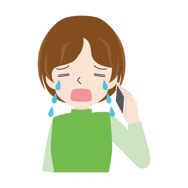 Απεικόνιση Του Μια Γυναίκα Που Κλαίει Ενώ Μιλάτε Στο Τηλέφωνο — Διανυσματικό Αρχείο