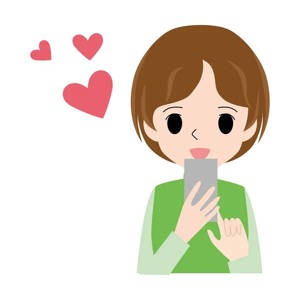 Obrázek Ženy Která Používá Smartphone Šťastný Obličej — Stockový vektor