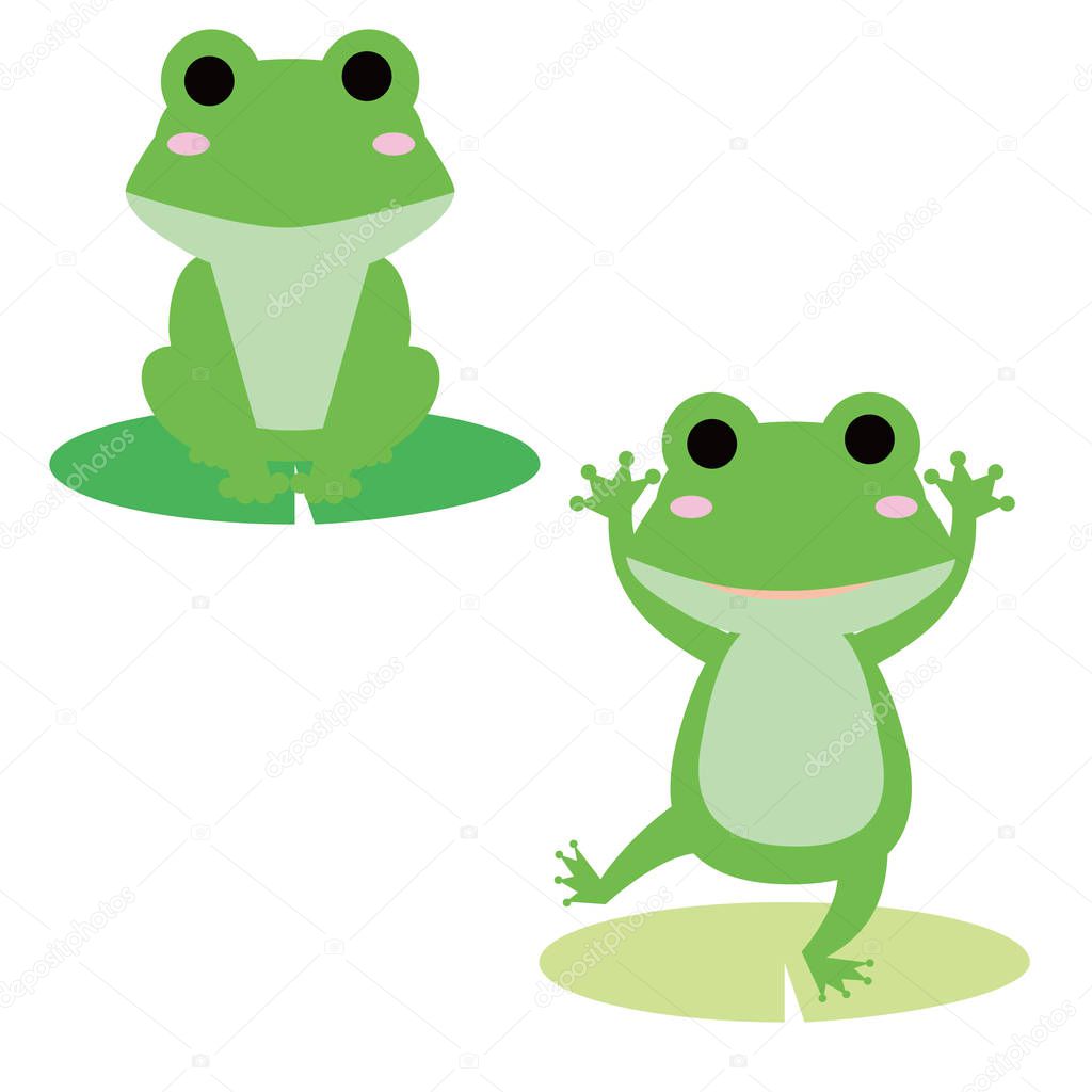 Illustration of a sitting tree frog and a standing tree frog