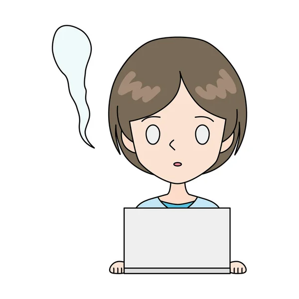 愚かな Pc を使用している女性のイラスト. — ストックベクタ